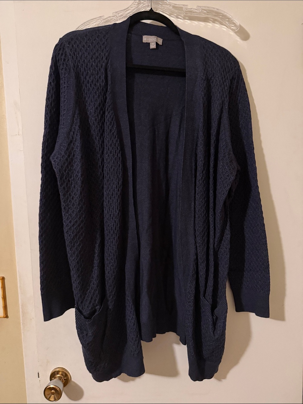 Open-Front Navy Knit Cardigan with Pockets